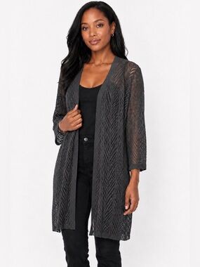 Dex Open Knit Chevron Cardigan Sweater – Charcoal, Size Small